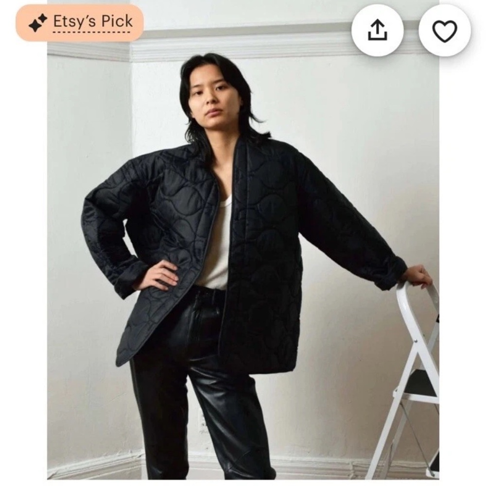 Vintage Black Quilted military army Jacket liner